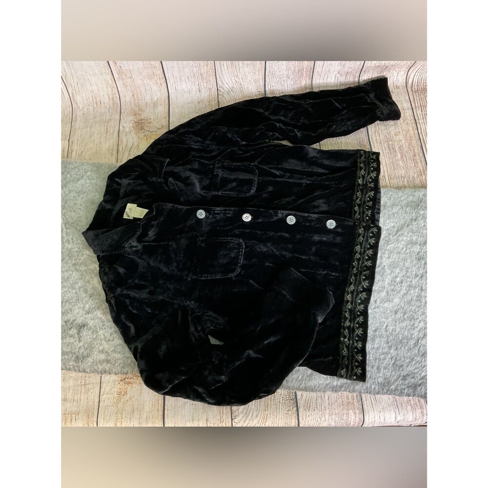J. Jill Black Velvet Button-Up Embroidered Jacket Size S